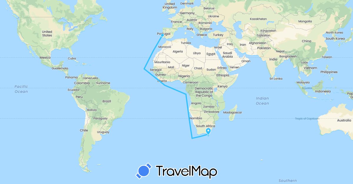 TravelMap itinerary: driving, boat in Australia, Portugal (Europe, Oceania)